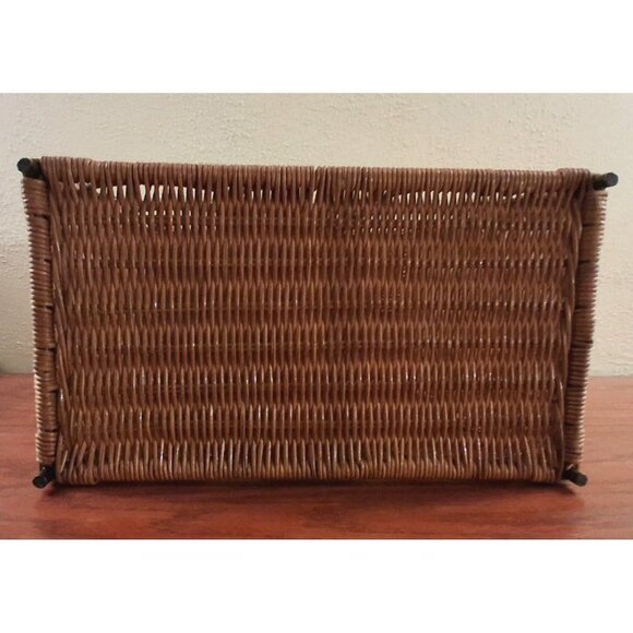 Vintage Natural Wicker Wine Rack Metal 9 Bottle Floor Counter Top Boho Rattan - Picture 6 of 8